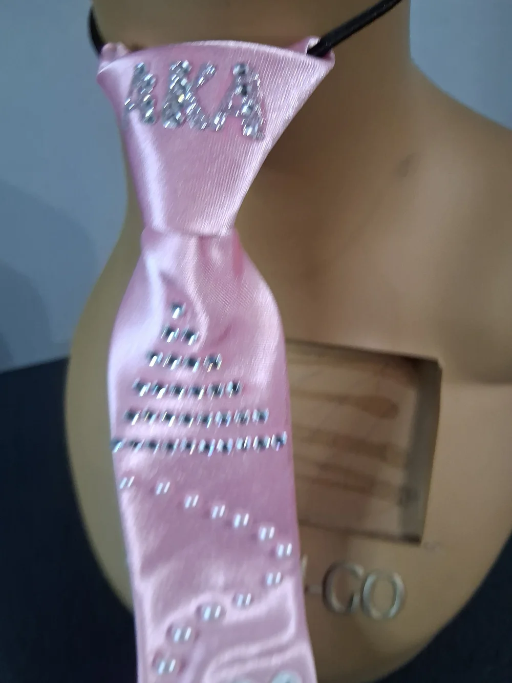 Hand Crafted Pink Satin Tie Necklace with Crystal & Pearl Accents